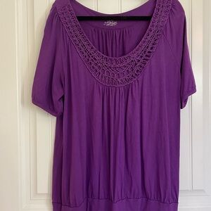 Purple Short Sleeve Embellished Blouse